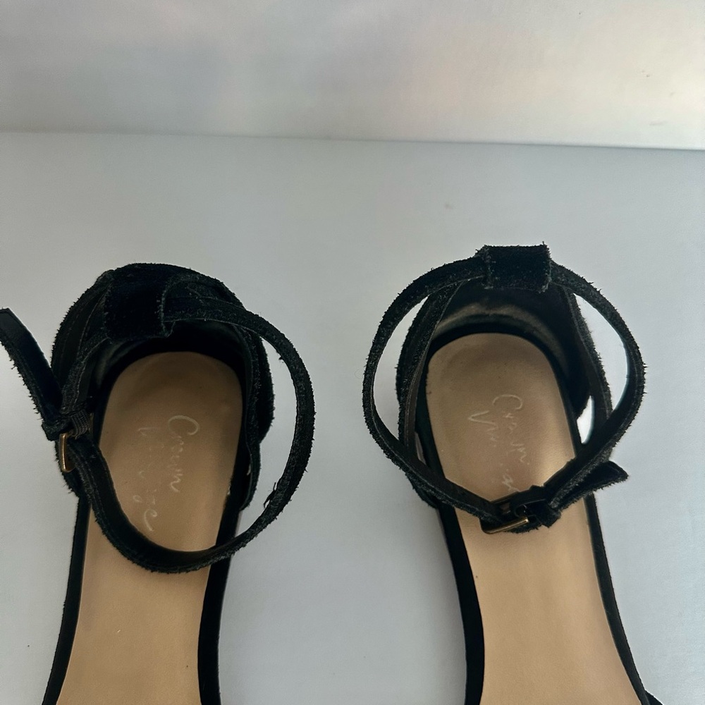 Crown Vintage Women’s black pointed toe faux suede ballet flat adjustable strap - Picture 14 of 17